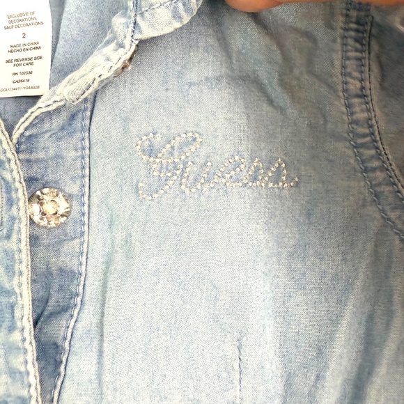 Guess Girls Size 2 Denim Chambray Shirt Dress with Rhinestone Buttons - Picture 6 of 12